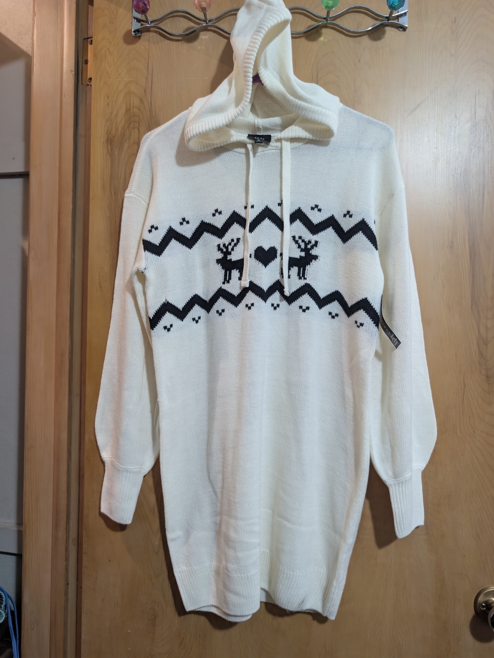 Derek Heart Cream Fair Isle Hooded Sweater Dress - Size Small
